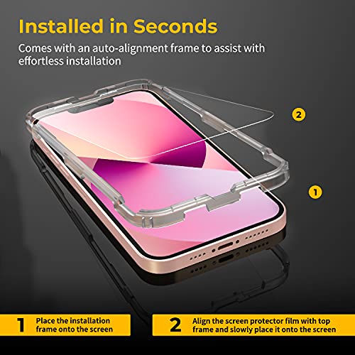 UNBREAKcable 3-Pack Screen Protector for iPhone 14/ iPhone 13/13 Pro, Double Shatterproof Tempered Glass [Easy Installation Frame] [9H Hardness] [99.99% HD Clear] [Case Friendly] for iPhone 6.1 inch from UNBREAKcable