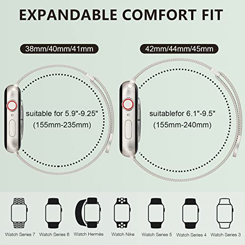 Marge Plus for Apple Watch Band Series Ultra SE 8 7 6 5 4 3 2 1 38mm 40mm 41mm 42mm 44mm 45mm 49mm Women and Men, Stainless Steel Mesh Loop Magnetic Clasp Replacement for iWatch Bands (41mm/40mm/38mm, A--Starlight). from MARGE PLUS