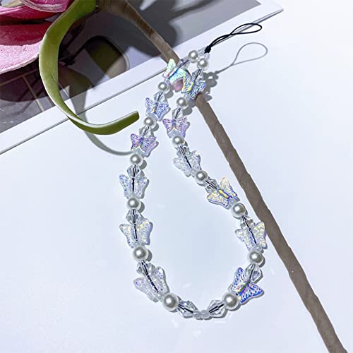 GBTRICON Colorful Acrylic Butterfly Imitation Pearl Handmade Beaded Mobile Phone Chain for Women Charm Anti-Lost Phone Lanyard Jewelry from GBTRICON