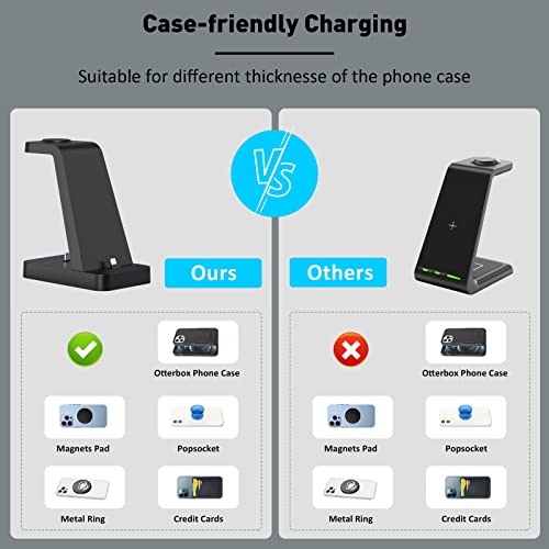 Charger Station for iPhone Multiple Devices - 3 in 1 Fast Wireless Charging Dock Stand for Apple Watch Series 7 6 SE 5 4 3 2 & Airpods iPhone 14 13 12 11 Pro X Max XS XR 8 7 Plus 6s 6 with Adapter by Shenzhen GTL Technology Co., Ltd.