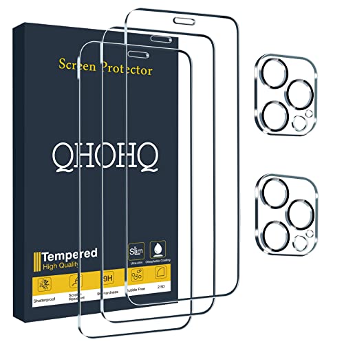 QHOHQ 3 Pack Screen Protector for iPhone 12 Pro 6.1 Inch with 2 Pack Tempered Glass Camera Lens Protector, Ultra HD, 9H Hardness, Scratch Resistant, Easy Install - case Friendly by QHOHQ