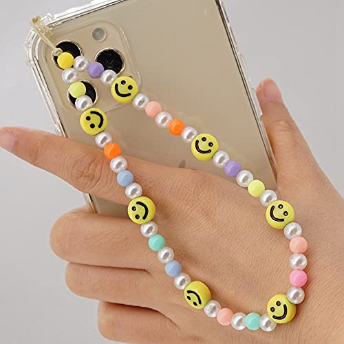 SYSUII Beaded Mobile Phone Lanyard Wrist Strap, Colorful Smile Beads Chain Phone Charm Phone Anti-lost Chain Cellphone Strap Hanging Cord for Women Girl Summer Trend Smiley Cute Jewelry from ISYSUII