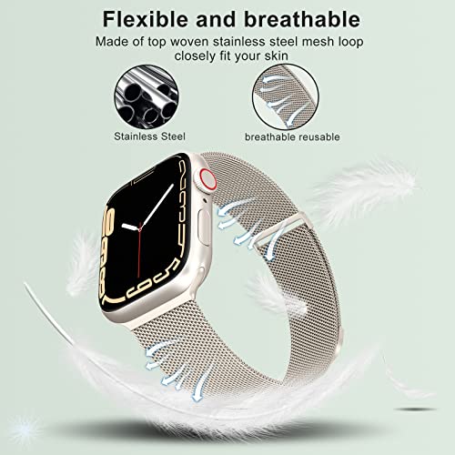 Marge Plus for Apple Watch Band Series Ultra SE 8 7 6 5 4 3 2 1 38mm 40mm 41mm 42mm 44mm 45mm 49mm Women and Men, Stainless Steel Mesh Loop Magnetic Clasp Replacement for iWatch Bands (41mm/40mm/38mm, A--Starlight). from MARGE PLUS