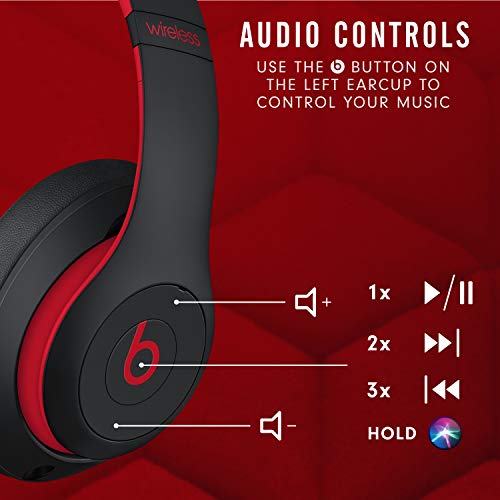 Beats Studio3 Wireless Noise Cancelling Over-Ear Headphones - Apple W1 Headphone Chip, Class 1 Bluetooth, 22 Hours of Listening Time, Built-in Microphone - Defiant Black-Red (Latest Model) by Beats
