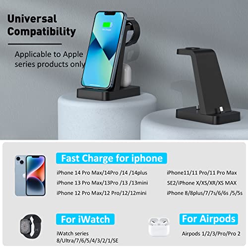 Charger Station for iPhone Multiple Devices - 3 in 1 Fast Wireless Charging Dock Stand for Apple Watch Series 7 6 SE 5 4 3 2 & Airpods iPhone 14 13 12 11 Pro X Max XS XR 8 7 Plus 6s 6 with Adapter by Shenzhen GTL Technology Co., Ltd.