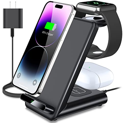 Wireless Charging Station,3 in 1 Wireless Charging Stand Made for Apple Watch Ultra 8 7 6 SE 5 4 3,Fast Wireless Charger Made for iPhone 14/14 Plus/14 Pro Max/13/12/11/X/8,AirPods Pro 2 (Black) by Shenzhen Kaixinghui Technology Co., Ltd.