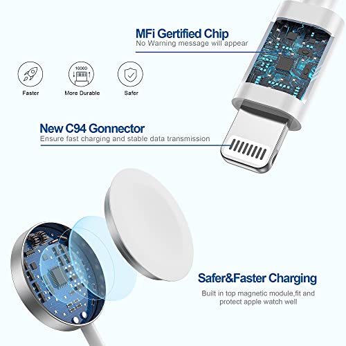 Apple Watch Charger,Upgraded 2-in-1 USB C Fast iPhone Watch Charger [Apple MFi Certified] 6FT Magnetic Charging Cable with 15W Wall Charger Block for Apple Watch Series SE/8/7/6/5/4/3/2/1 & iPhone 14 from KTDRJN