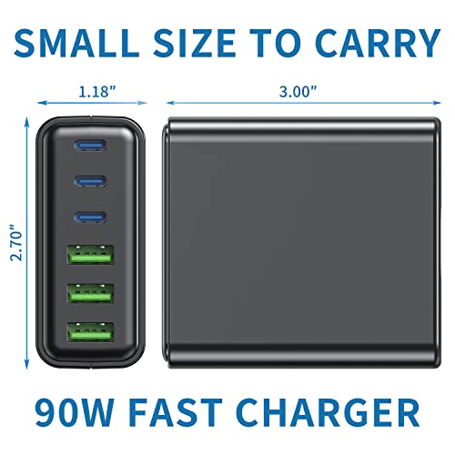 Fast Charger, Sacrack 100W GaN Compact 6 Port Charging Station, Portable Wall Charger Adapter 3 USB C and 3 QC USB A for All iPad iPhone 14 13 12 11 Pro Max Pixel Note Galaxy by QUANSHENGDA