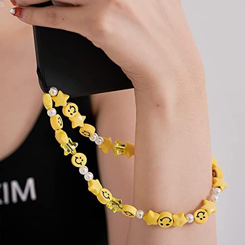 Beaded Phone Strap Y2K Beaded Phone Charms Smiley Face Fruit Star Letter Pearl Handmade Rainbow Acrylic Polymer Clay Beads Keychain for Women Girls (6Pcs-D) by 