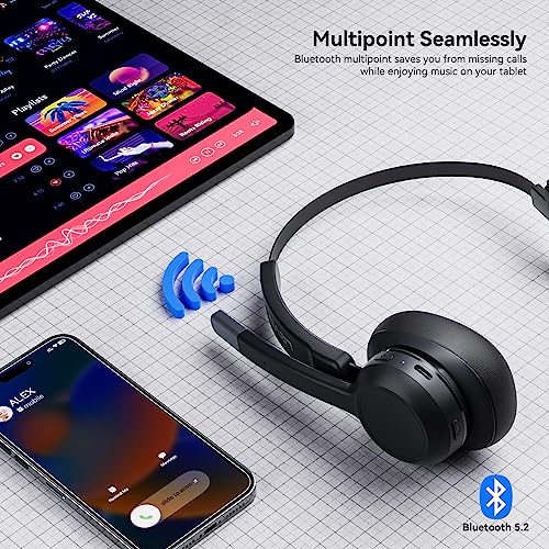 LEVN Trucker Headset, Trucker Bluetooth Headset with Noise Cancelling Microphone & Mute Button, Bluetooth Headset 5.2 Multipoint for Work from Home/Cell Phone/Computer/Zoom/Teams/Truck Driver by LEVN