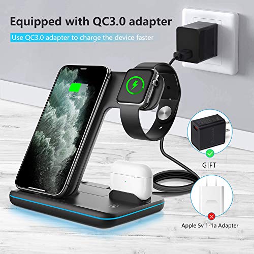 WAITIEE Wireless Charger 3 in 1, 15W Fast Charging Station for Apple iWatch 6/5/4/3/2/1,AirPods Pro,for iPhone14/13 Pro/Pro Max/12/11/X/Xr/Xs/8/Samsung Galaxy Phone Series (No Watch Charging Cable) by WAITIEE