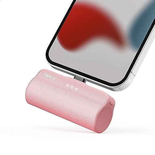 iWALK Mini Portable Charger for iPhone with Built in Cable, 3350mAh Ultra-Compact Power Bank Small Battery Pack Charger Compatible with iPhone 14/13/13 Pro/12/12 Pro/11/XR/XS/X/8/7/6,Pink from iWALK