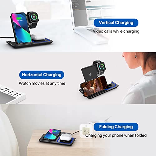 Wireless Charger, 3 in 1 Wireless Charging Station, Fast Wireless Charger Stand for iPhone 14/13/12/11/Pro/Max/XS/XR/X/8/Plus, for Apple Watch 7/6/5/4/3/2/SE, for AirPods 3/2/Pro(Black) from YOXINTA