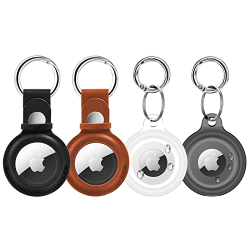 [4 Pack] Waterproof Airtag Keychain&Leather Air Tag Holder,Supfine Protective Tracker Case with Loop Key Ring for Apple AirTags,IPX8 Airtag Cover for Wallet,Luggage,Cat,Dog,Pets(Multi-Color) from SUPFINE
