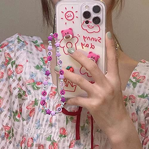 Beaded Phone Strap Y2K Beaded Phone Charms Smiley Face Fruit Star Letter Pearl Handmade Rainbow Acrylic Polymer Clay Beads Keychain for Women Girls (6Pcs-D) by 