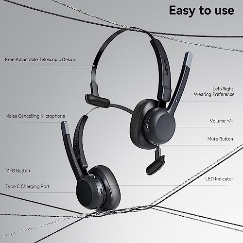 LEVN Trucker Headset, Trucker Bluetooth Headset with Noise Cancelling Microphone & Mute Button, Bluetooth Headset 5.2 Multipoint for Work from Home/Cell Phone/Computer/Zoom/Teams/Truck Driver by LEVN