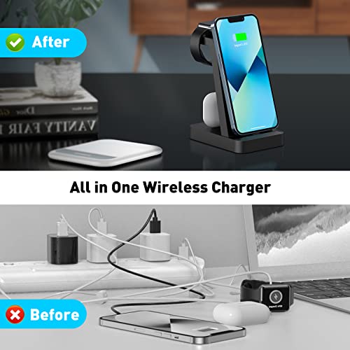Charger Station for iPhone Multiple Devices - 3 in 1 Fast Wireless Charging Dock Stand for Apple Watch Series 7 6 SE 5 4 3 2 & Airpods iPhone 14 13 12 11 Pro X Max XS XR 8 7 Plus 6s 6 with Adapter by Shenzhen GTL Technology Co., Ltd.