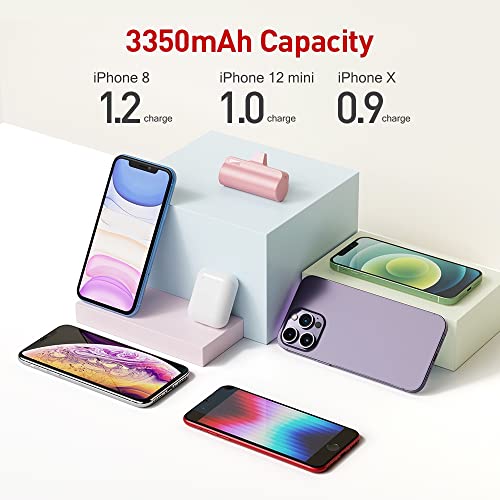 iWALK Mini Portable Charger for iPhone with Built in Cable, 3350mAh Ultra-Compact Power Bank Small Battery Pack Charger Compatible with iPhone 14/13/13 Pro/12/12 Pro/11/XR/XS/X/8/7/6,Pink from iWALK
