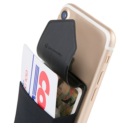 Sinjimoru Secure Card Holder for Back of Phone, Stretchy Fabric Cell Phone Wallet Stick On Credit Card Case for iPhone & Android. Sinji Pouch Flap Black from Sinjimoru Co.Ltd