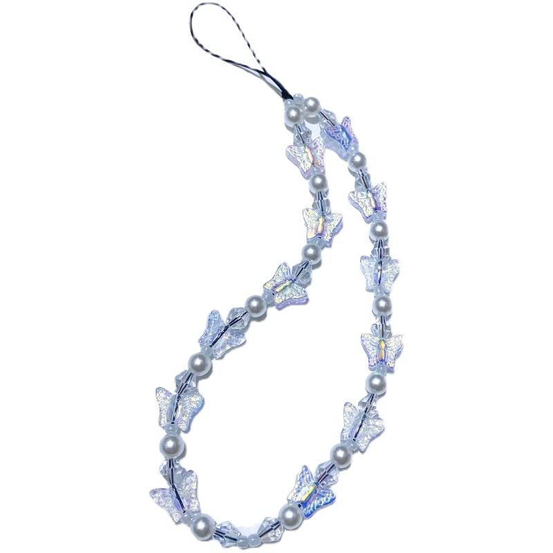 Joyswood Beaded Phone Charm Y2K Phone Strap Charm Cute Phone Charms Aesthetic Love butterfly Phone Chain Girl Pearl Beaded Phone Strap Handmade Cell Phone Lanyard Kawaii Acrylic (White2) from 