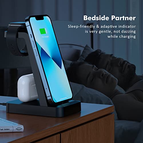 Charger Station for iPhone Multiple Devices - 3 in 1 Fast Wireless Charging Dock Stand for Apple Watch Series 7 6 SE 5 4 3 2 & Airpods iPhone 14 13 12 11 Pro X Max XS XR 8 7 Plus 6s 6 with Adapter by Shenzhen GTL Technology Co., Ltd.