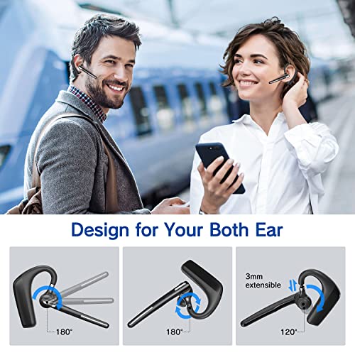 Ngsod Bluetooth Headset - Wireless Headset with Microphone 90 Days Standby/110 Hours Talktime, Bluetooth Earpiece for Cell Phone/PC Tablet/Laptop Computer, Headphones for Trucker/Driver/Business from Yobohii