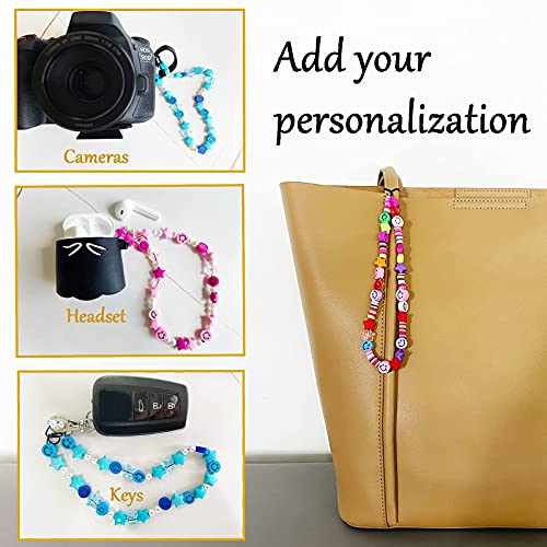 Beaded Phone Strap Y2K Beaded Phone Charms Smiley Face Fruit Star Letter Pearl Handmade Rainbow Acrylic Polymer Clay Beads Keychain for Women Girls (6Pcs-D) by 