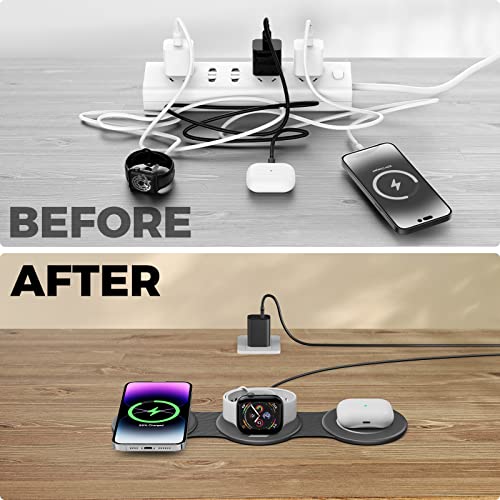 3 in 1 Charging Station for Apple, Hicober Travel Wireless Charger for Magsafe Charger Foldable Stand Compatible for Multple Devices for Apple Watch/iWatch/Airpods/for iPhone 14 13 12 Black from Dongguan weizhichuang Technology Co., Ltd