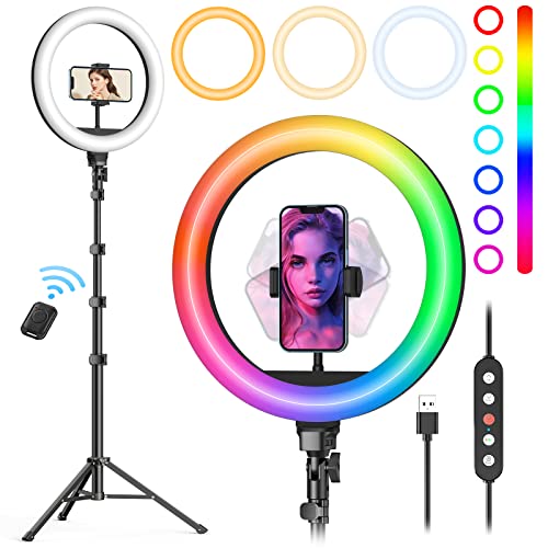 Weilisi 10" Selfie Ring Light with Tripod Stand, 72'' Tall & Phone Holder, 38 Color Modes, Stepless Dimmable/Speed LED Ring Light for iPhone & Android,YouTube, Makeup,TIK Tok from Weilisi