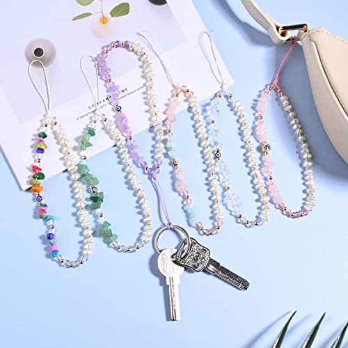 DLYFNVEV White Phone Charm Clear Quartz Evil Eye Pearl Beaded Phone Charms Strap Healing Crystal Cell Phone Accessories Charm Keychain Phone Chain Case Wrist Lanyard String Bracelet Strap Wristlet by 