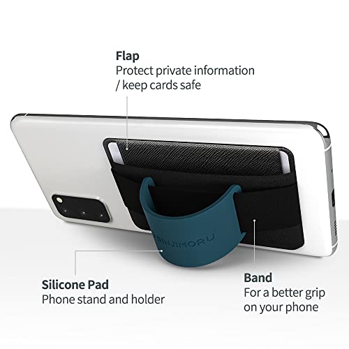 Sinjimoru Phone Grip Card Holder with Phone Stand, Secure Stick on Wallet for iPhone with Pop Out Stand for Table. Sinji Pouch B-Grip Black by Sinjimoru Co.Ltd