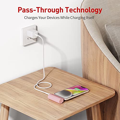iWALK Mini Portable Charger for iPhone with Built in Cable, 3350mAh Ultra-Compact Power Bank Small Battery Pack Charger Compatible with iPhone 14/13/13 Pro/12/12 Pro/11/XR/XS/X/8/7/6,Pink from iWALK