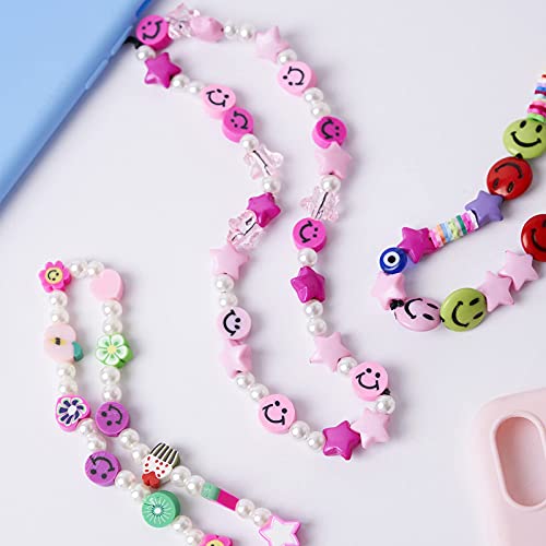 Beaded Phone Strap Y2K Beaded Phone Charms Smiley Face Fruit Star Letter Pearl Handmade Rainbow Acrylic Polymer Clay Beads Keychain for Women Girls (6Pcs-D) by 