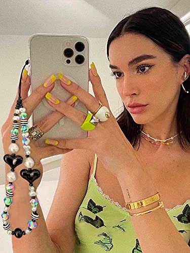 AOERUN Beaded Phone Charm Y2K Phone Strap Charm Handmade Cell Phone Lanyard Wrist Strap Kawaii Acrylic Beads Cell Phone Chain from AOERUN