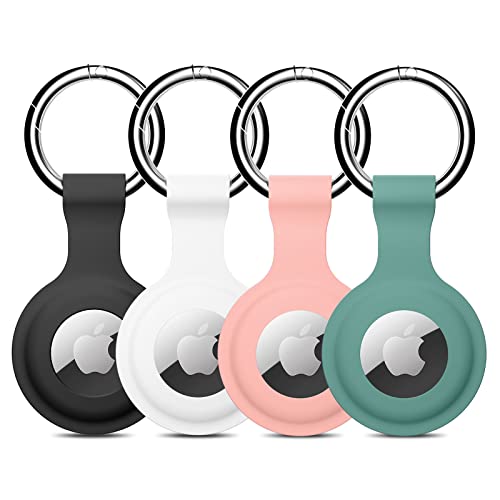 Silicone Airtag Holder, Zapica 4 Pack Air tag Keychain Compatible for Apple Airtag, Protective Airtags Case with Key Ring for Wallet, Luggage, Cat, Dog, Pets Collar (Multi-Color) by zapica