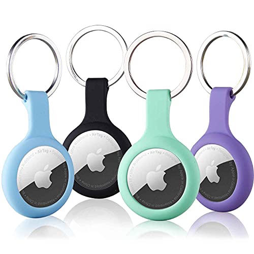 4 Pack Silicone Case for Airtags with Keychain, Protective Cover for Apple Air tag Key Finder Tracker, Pet Dog Itag Collar Necklace, Airtag Accessories Holder by ThingsBag
