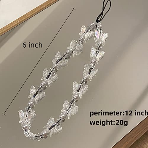 Joyswood Beaded Phone Charm Y2K Phone Strap Charm Cute Phone Charms Aesthetic Love butterfly Phone Chain Girl Pearl Beaded Phone Strap Handmade Cell Phone Lanyard Kawaii Acrylic (White2) from 