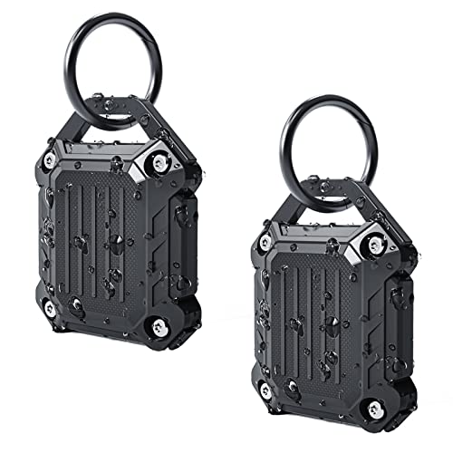 Dovick- Waterproof Airtag Keychain Holder Case,Screw Full Cover Compatible with Apple Air Tag Tracker Key Ring (Black 2Pack) by DOVICK
