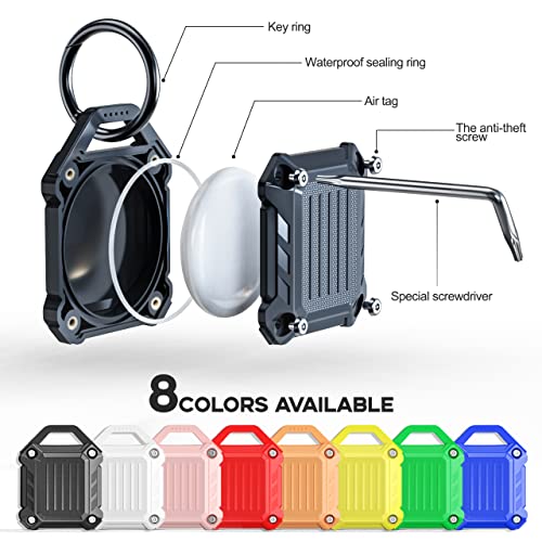 Dovick- Waterproof Airtag Keychain Holder Case,Screw Full Cover Compatible with Apple Air Tag Tracker Key Ring (Black 2Pack) by DOVICK