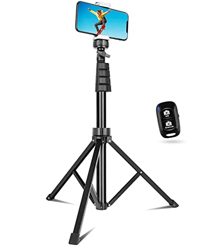 Sensyne 62" Phone Tripod & Selfie Stick, Extendable Cell Phone Tripod Stand with Wireless Remote and Phone Holder, Compatible with iPhone Android Phone, Camera (Black) from sensyne