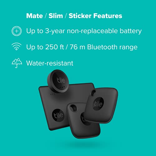 Tile Mate Essentials (2022) 4-Pack (2 Mate, 1 Slim, 1 Stickers)- Bluetooth Tracker & Item Locators for Keys, Wallets, Remotes & More; Easily Find All Your Things. by Tile