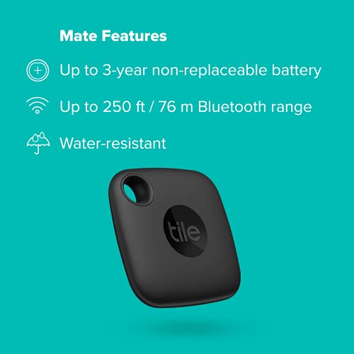 Tile Mate (2022) 1-Pack.Black. Bluetooth Tracker, Keys Finder and Item Locator for Keys, Bags and More; Up to 250 ft. Range. Water-Resistant. Phone Finder. iOS and Android Compatible. from Tile