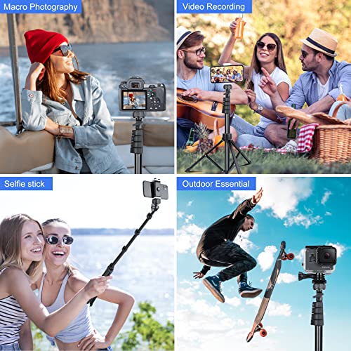 Sensyne 62" Phone Tripod & Selfie Stick, Extendable Cell Phone Tripod Stand with Wireless Remote and Phone Holder, Compatible with iPhone Android Phone, Camera (Black) from sensyne
