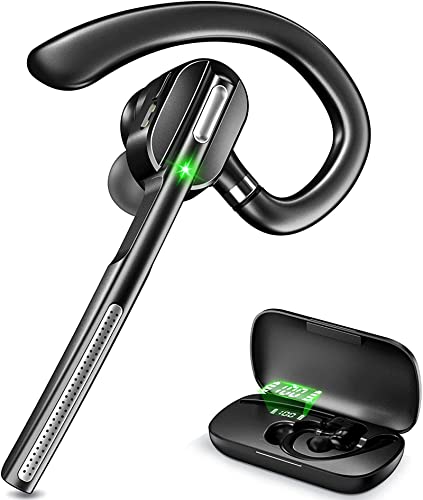 DECHOYECHO Bluetooth Headset V5.1, Wireless Headset with Battery Display Charging Case, Bluetooth Earpiece with Noise Canceling Mic for Driving, Office, Business, Compatible with Cell Phone and PC from Dechoyecho