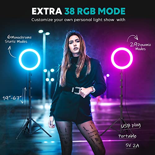 Weilisi 10" Selfie Ring Light with Tripod Stand, 72'' Tall & Phone Holder, 38 Color Modes, Stepless Dimmable/Speed LED Ring Light for iPhone & Android,YouTube, Makeup,TIK Tok from Weilisi