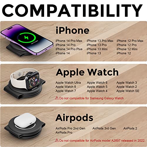 3 in 1 Charging Station for Apple, Hicober Travel Wireless Charger for Magsafe Charger Foldable Stand Compatible for Multple Devices for Apple Watch/iWatch/Airpods/for iPhone 14 13 12 Black from Dongguan weizhichuang Technology Co., Ltd