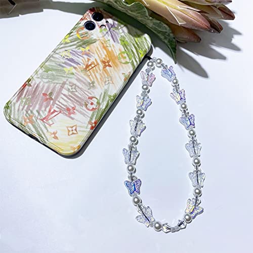 Joyswood Beaded Phone Charm Y2K Phone Strap Charm Cute Phone Charms Aesthetic Love butterfly Phone Chain Girl Pearl Beaded Phone Strap Handmade Cell Phone Lanyard Kawaii Acrylic (White2) from 