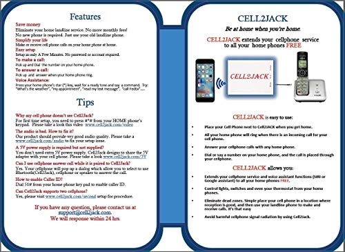 Cell2jack - Cellphone to Home Phone Adapter - Make and Receive Cell Phone Call on Your landline Phone Free from cell2jack