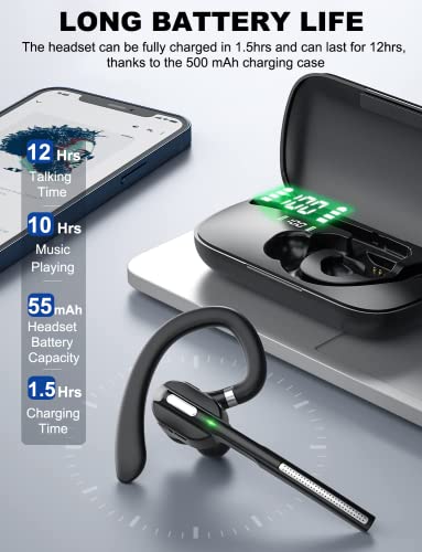 DECHOYECHO Bluetooth Headset V5.1, Wireless Headset with Battery Display Charging Case, Bluetooth Earpiece with Noise Canceling Mic for Driving, Office, Business, Compatible with Cell Phone and PC from Dechoyecho