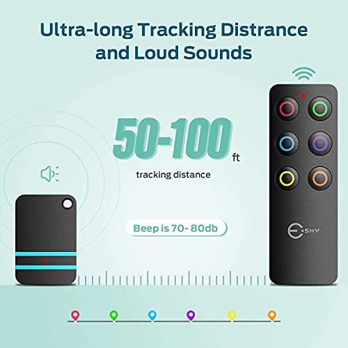 Key Finder, Esky 80dB RF Item Locator with 100ft Working Range, Wireless Wallet Tracker with 1 Transmitter and 6 Receivers for Finding Key, Remote, Pet and Wallet, Batteries Included-Black from Esky